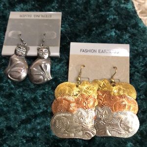 Dangle sterling silver cat earrings